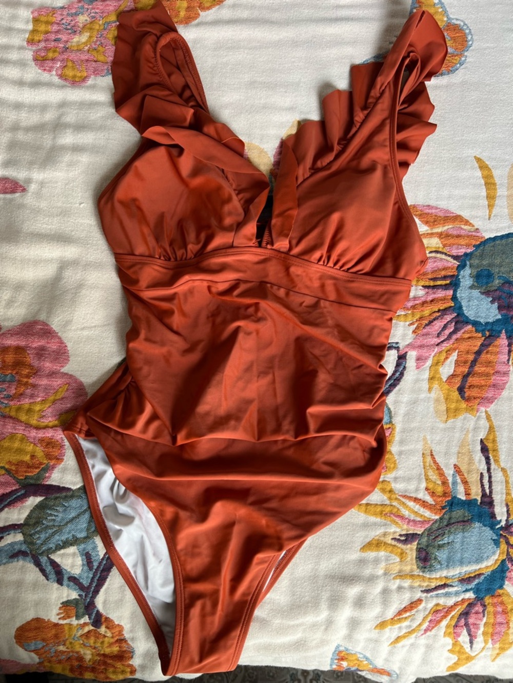 Cupshe Rust Orange Ruffle Strap One-Piece Swimsuit